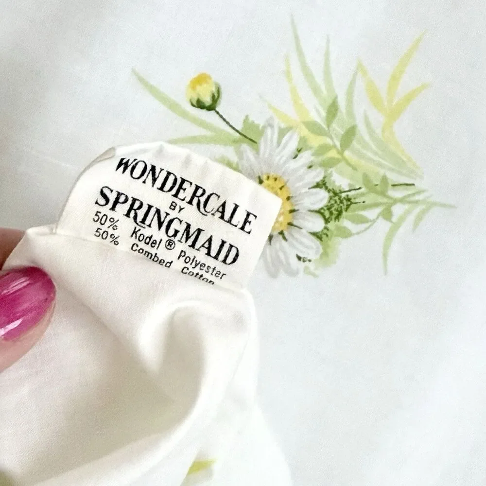 Vtg 70s Springmaid Double Fitted Sheet Flowers MCM Yellow Daisy Cottagecore USA